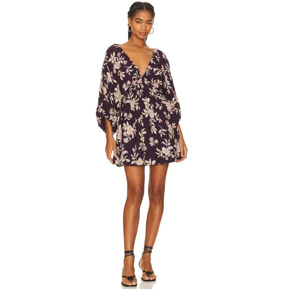 Free People PORTIA Floral Print Babydoll Balloon Sleeves Mini Dress Size XS $148 - Picture 1 of 14
